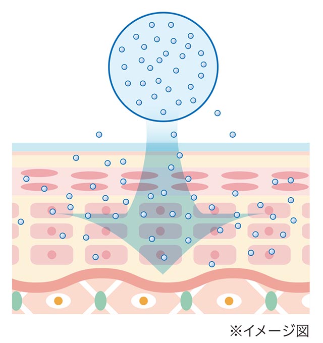 マイクロエマルジョン美容液が肌へ浸透するイメージ